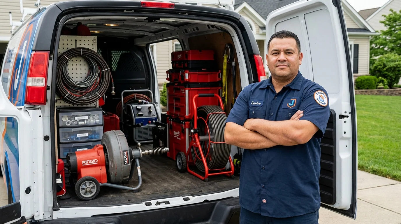 Professional drain cleaning equipment and Johns Plumbing LLC plumber in Potterville