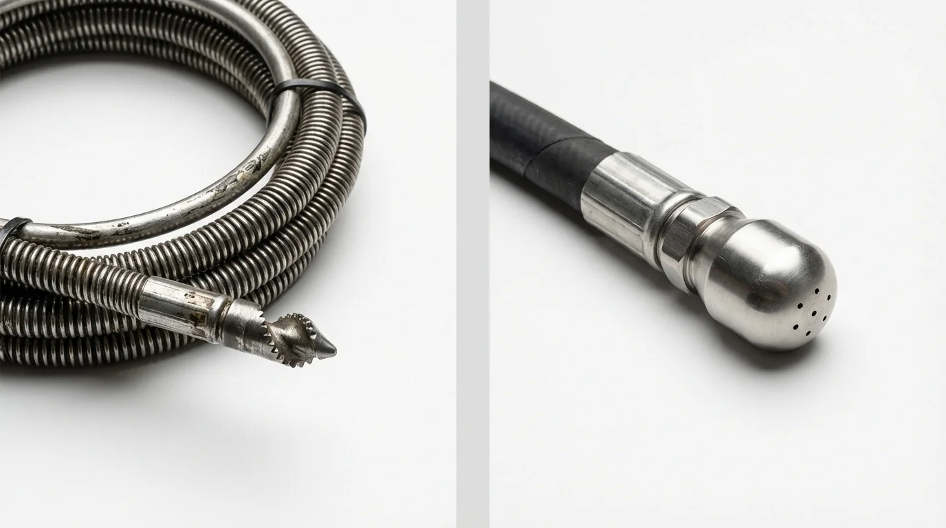 Drain snake cable and hydro jetting nozzle used for drain cleaning in Potterville, MI