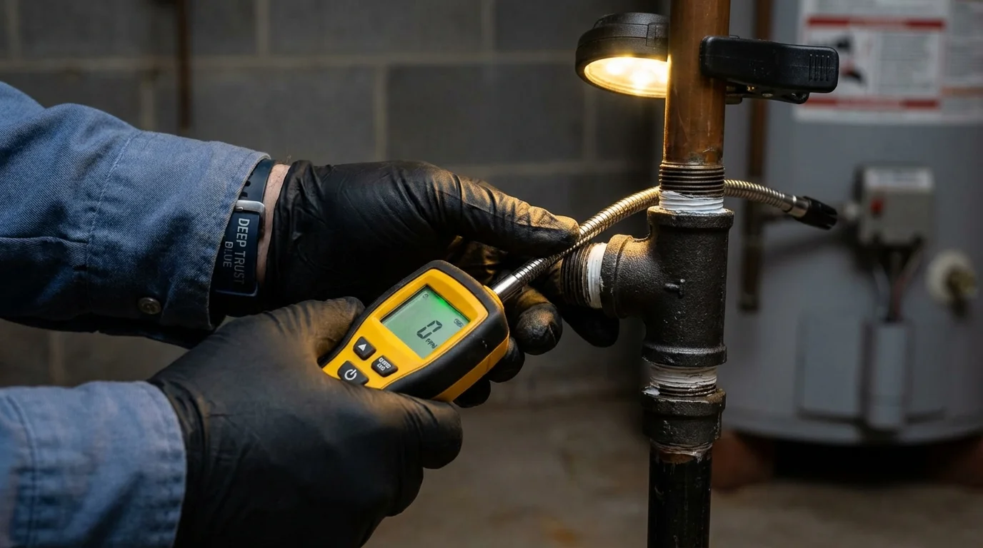 Gas leak detection with electronic sniffer by Johns Plumbing LLC in Potterville