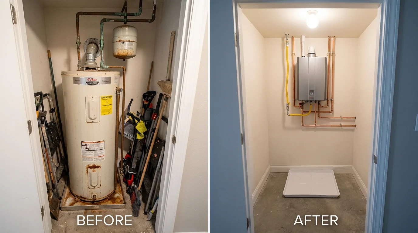 Tank water heater versus wall-mounted tankless unit comparison for Potterville, MI homeowners